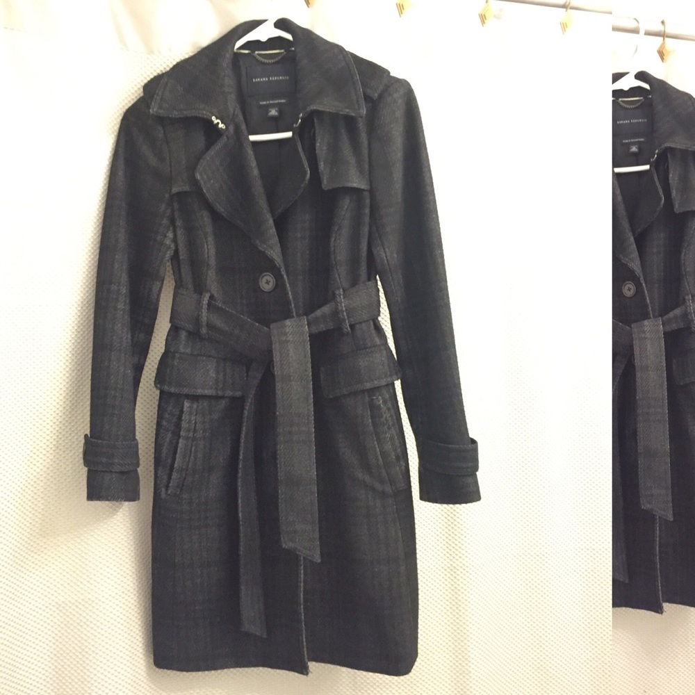 XS Petite Banana Republic plaid wool trench coat